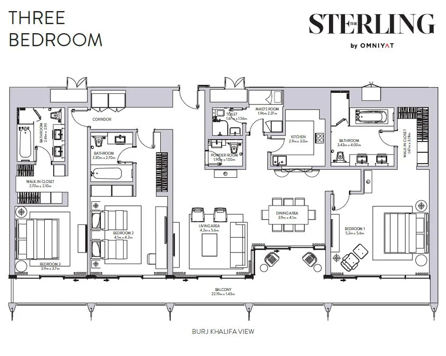 Three Bedroom Apartment Floor Plan